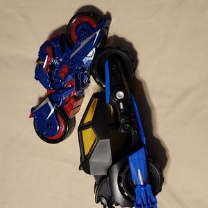 Batman and Captain America motorcycles.